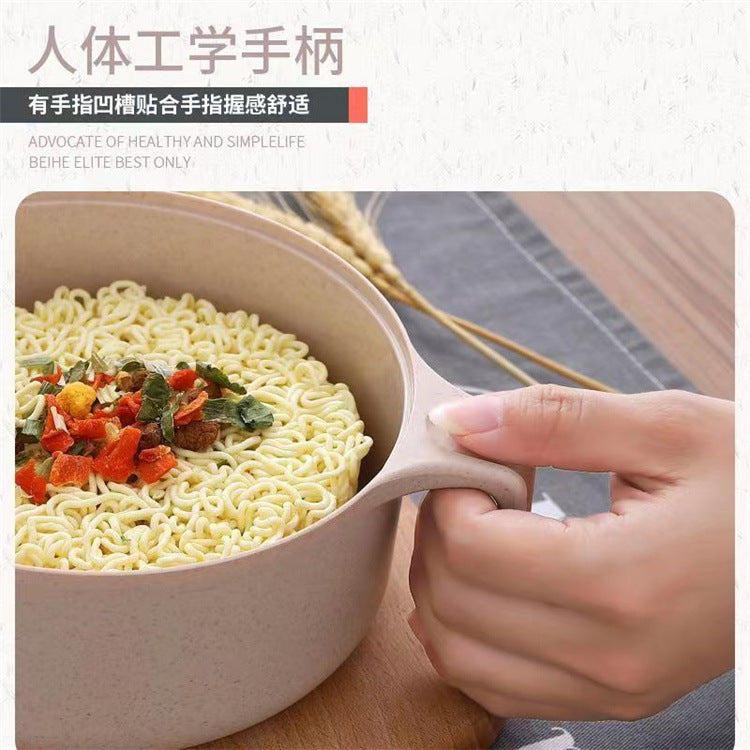 Wheat Straw Instant Noodle Bowl with Lid Tableware Student Dormitory Bowl Chopsticks Fork Spoon Set Instant Noodle Bowl with Lid